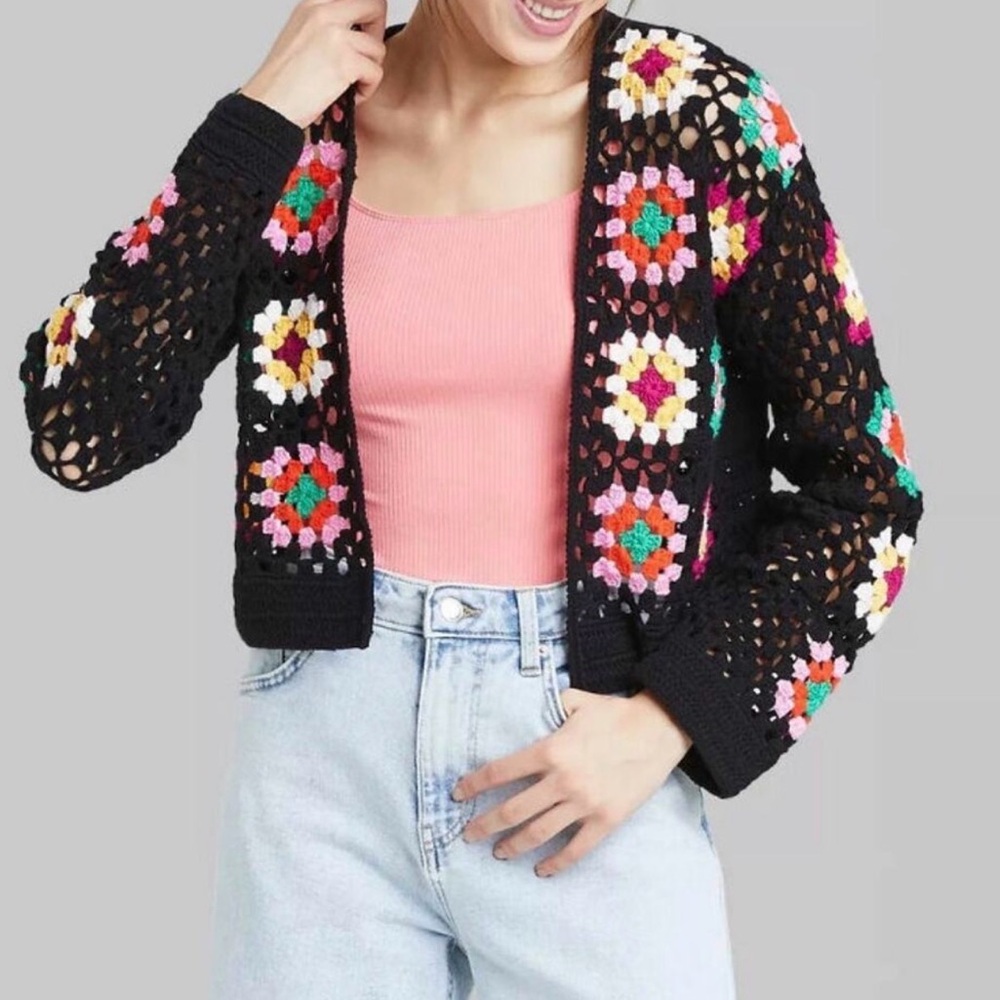 Granny Square Open Cardigan Crochet Sweater - Floral Sz. SM – Wild Fable 🖤✨ - Picture 4 of 13